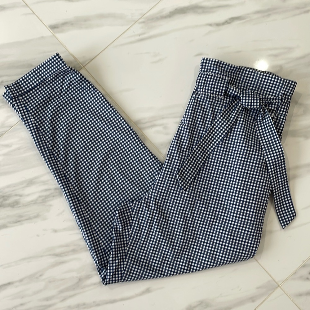 Zara Women’s 100% cotton blue white plaid high rise pants New Size XS